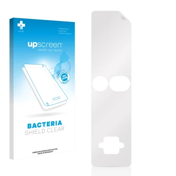 Parte frontal de un envase de producto con el logotipo de la marca upscreen. Al lado está el protector de pantalla correspondi