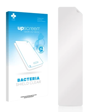 Parte frontal de un envase de producto con el logotipo de la marca upscreen. Al lado está el protector de pantalla correspondi