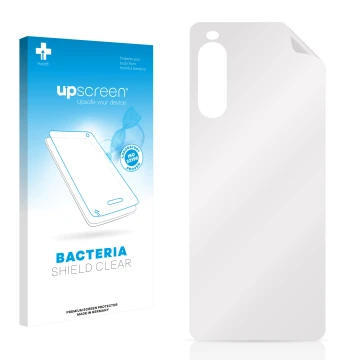 Parte frontal de un envase de producto con el logotipo de la marca upscreen. Al lado está el protector de pantalla correspondi