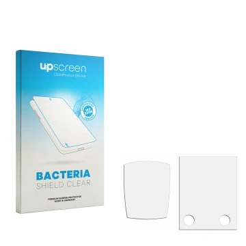 Parte frontal de un envase de producto con el logotipo de la marca upscreen. Al lado está el protector de pantalla correspondi