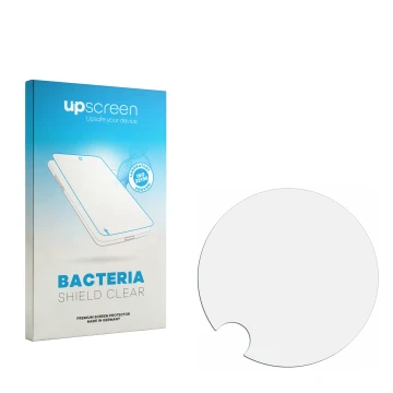 Parte frontal de un envase de producto con el logotipo de la marca upscreen. Al lado está el protector de pantalla correspondi