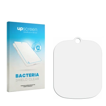 Parte frontal de un envase de producto con el logotipo de la marca upscreen. Al lado está el protector de pantalla correspondi