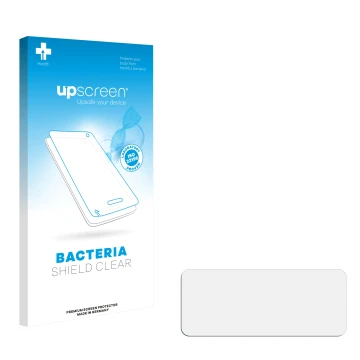 Parte frontal de un envase de producto con el logotipo de la marca upscreen. Al lado está el protector de pantalla correspondi