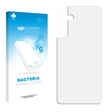 Parte frontal de un envase de producto con el logotipo de la marca upscreen. Al lado está el protector de pantalla correspondi
