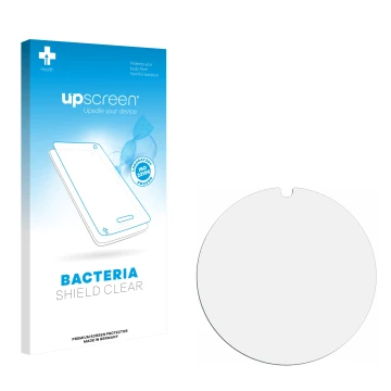 Parte frontal de un envase de producto con el logotipo de la marca upscreen. Al lado está el protector de pantalla correspondi
