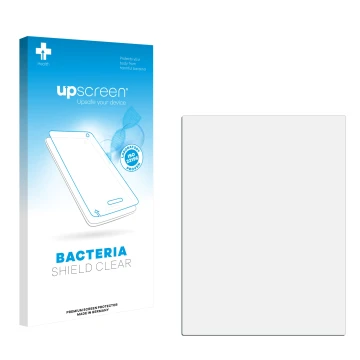 Parte frontal de un envase de producto con el logotipo de la marca upscreen. Al lado está el protector de pantalla correspondi