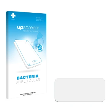 Parte frontal de un envase de producto con el logotipo de la marca upscreen. Al lado está el protector de pantalla correspondi