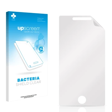 Parte frontal de un envase de producto con el logotipo de la marca upscreen. Al lado está el protector de pantalla correspondi