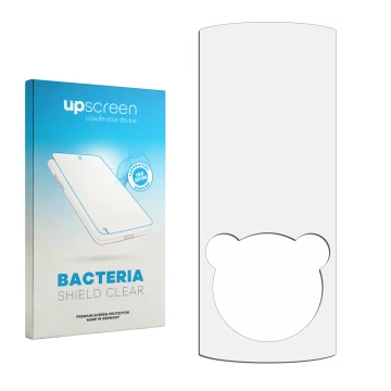 Parte frontal de un envase de producto con el logotipo de la marca upscreen. Al lado está el protector de pantalla correspondi