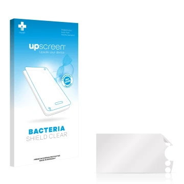 Parte frontal de un envase de producto con el logotipo de la marca upscreen. Al lado está el protector de pantalla correspondi