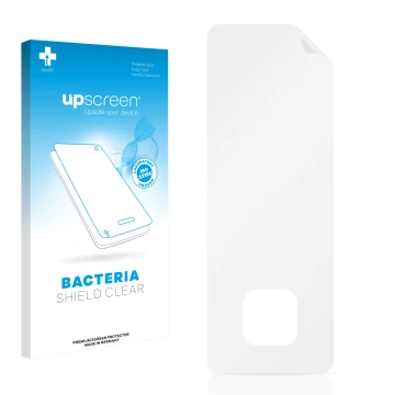 Parte frontal de un envase de producto con el logotipo de la marca upscreen. Al lado está el protector de pantalla correspondi