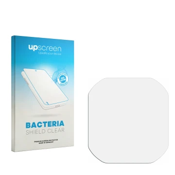 Parte frontal de un envase de producto con el logotipo de la marca upscreen. Al lado está el protector de pantalla correspondi