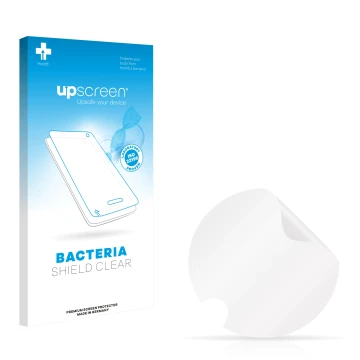 Parte frontal de un envase de producto con el logotipo de la marca upscreen. Al lado está el protector de pantalla correspondi