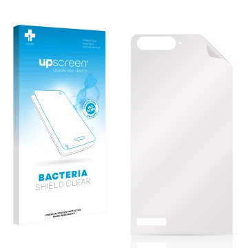 Parte frontal de un envase de producto con el logotipo de la marca upscreen. Al lado está el protector de pantalla correspondi