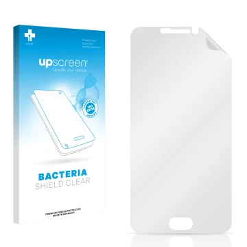 Parte frontal de un envase de producto con el logotipo de la marca upscreen. Al lado está el protector de pantalla correspondi