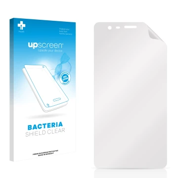 Parte frontal de un envase de producto con el logotipo de la marca upscreen. Al lado está el protector de pantalla correspondi