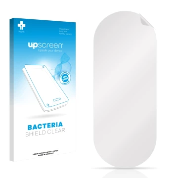 Parte frontal de un envase de producto con el logotipo de la marca upscreen. Al lado está el protector de pantalla correspondi