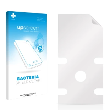 Parte frontal de un envase de producto con el logotipo de la marca upscreen. Al lado está el protector de pantalla correspondi