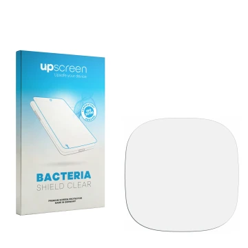 Parte frontal de un envase de producto con el logotipo de la marca upscreen. Al lado está el protector de pantalla correspondi