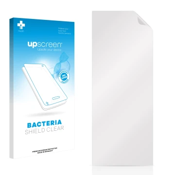 Parte frontal de un envase de producto con el logotipo de la marca upscreen. Al lado está el protector de pantalla correspondi