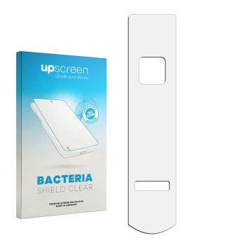 Parte frontal de un envase de producto con el logotipo de la marca upscreen. Al lado está el protector de pantalla correspondi