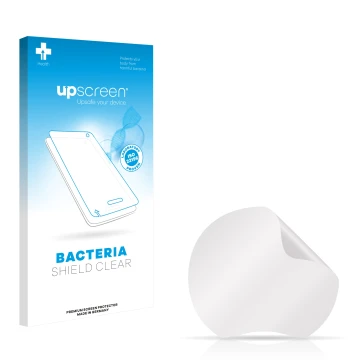 Parte frontal de un envase de producto con el logotipo de la marca upscreen. Al lado está el protector de pantalla correspondi