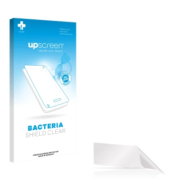 Parte frontal de un envase de producto con el logotipo de la marca upscreen. Al lado está el protector de pantalla correspondi