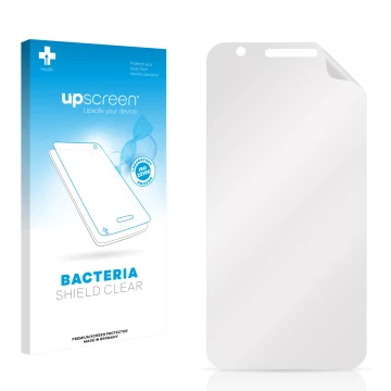 Parte frontal de un envase de producto con el logotipo de la marca upscreen. Al lado está el protector de pantalla correspondi