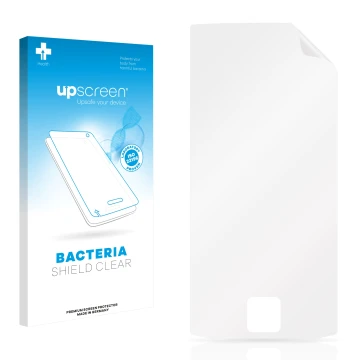 Parte frontal de un envase de producto con el logotipo de la marca upscreen. Al lado está el protector de pantalla correspondi