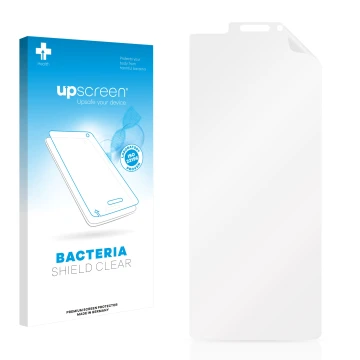 Parte frontal de un envase de producto con el logotipo de la marca upscreen. Al lado está el protector de pantalla correspondi