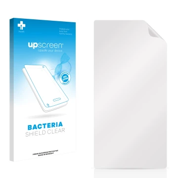 Parte frontal de un envase de producto con el logotipo de la marca upscreen. Al lado está el protector de pantalla correspondi