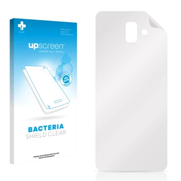 Parte frontal de un envase de producto con el logotipo de la marca upscreen. Al lado está el protector de pantalla correspondi