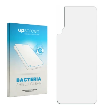 Parte frontal de un envase de producto con el logotipo de la marca upscreen. Al lado está el protector de pantalla correspondi