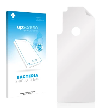 Parte frontal de un envase de producto con el logotipo de la marca upscreen. Al lado está el protector de pantalla correspondi