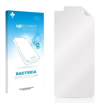 Parte frontal de un envase de producto con el logotipo de la marca upscreen. Al lado está el protector de pantalla correspondi
