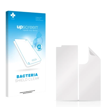 Parte frontal de un envase de producto con el logotipo de la marca upscreen. Al lado está el protector de pantalla correspondi