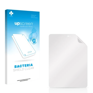 Parte frontal de un envase de producto con el logotipo de la marca upscreen. Al lado está el protector de pantalla correspondi