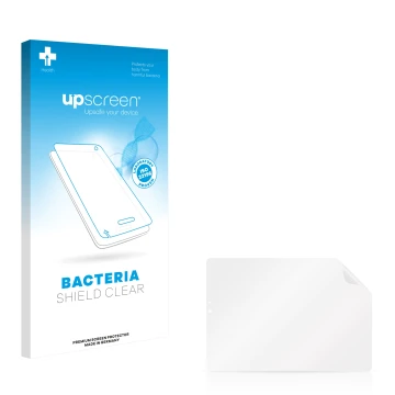 Parte frontal de un envase de producto con el logotipo de la marca upscreen. Al lado está el protector de pantalla correspondi
