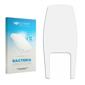 Parte frontal de un envase de producto con el logotipo de la marca upscreen. Al lado está el protector de pantalla correspondi