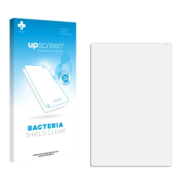 Parte frontal de un envase de producto con el logotipo de la marca upscreen. Al lado está el protector de pantalla correspondi