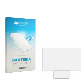 Parte frontal de un envase de producto con el logotipo de la marca upscreen. Al lado está el protector de pantalla correspondi