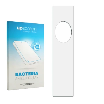 Parte frontal de un envase de producto con el logotipo de la marca upscreen. Al lado está el protector de pantalla correspondi