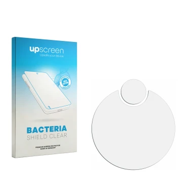 Parte frontal de un envase de producto con el logotipo de la marca upscreen. Al lado está el protector de pantalla correspondi