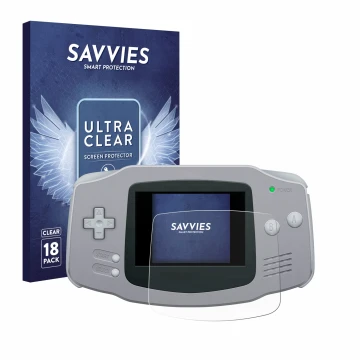 Parte frontal de un envase de producto con el logotipo de la marca Savvies. Al lado se muestra el dispositivo Nintendo Gameboy