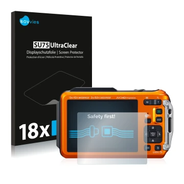 Parte frontal de un envase de producto con el logotipo de la marca Savvies. Al lado se muestra el dispositivo Panasonic Lumix 