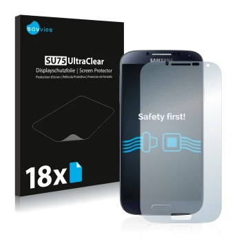 Parte frontal de un envase de producto con el logotipo de la marca Savvies. Al lado se muestra el dispositivo Samsung Galaxy S