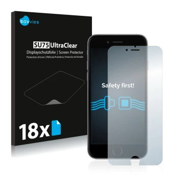 Parte frontal de un envase de producto con el logotipo de la marca Savvies. Al lado se muestra el dispositivo Apple iPhone 6 P