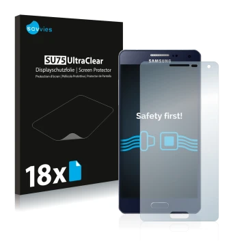 Parte frontal de un envase de producto con el logotipo de la marca Savvies. Al lado se muestra el dispositivo Samsung Galaxy A