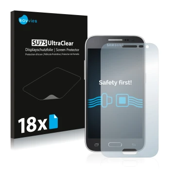 Parte frontal de un envase de producto con el logotipo de la marca Savvies. Al lado se muestra el dispositivo Samsung Galaxy C