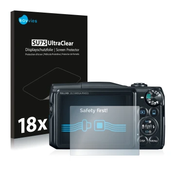 Parte frontal de un envase de producto con el logotipo de la marca Savvies. Al lado se muestra el dispositivo Canon PowerShot 